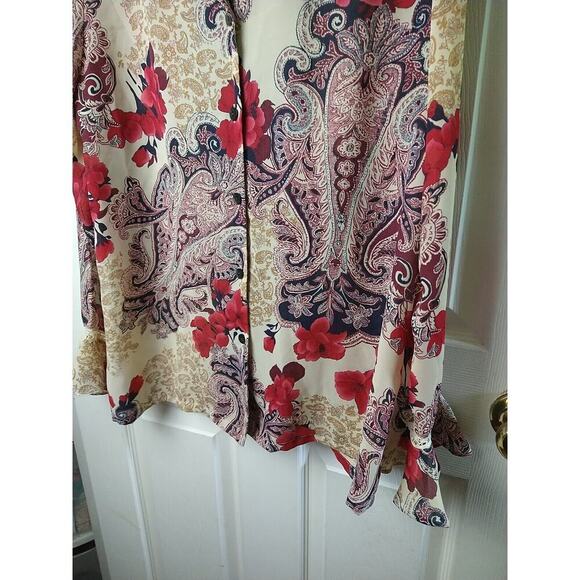 Sag Harbor Semi Sheer Long Sleeve V Neck Collared Paisley Floral Blouse. Size 14 - Picture 3 of 11